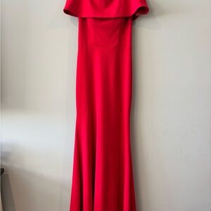 Betsy & Adam Strapless Red Gown